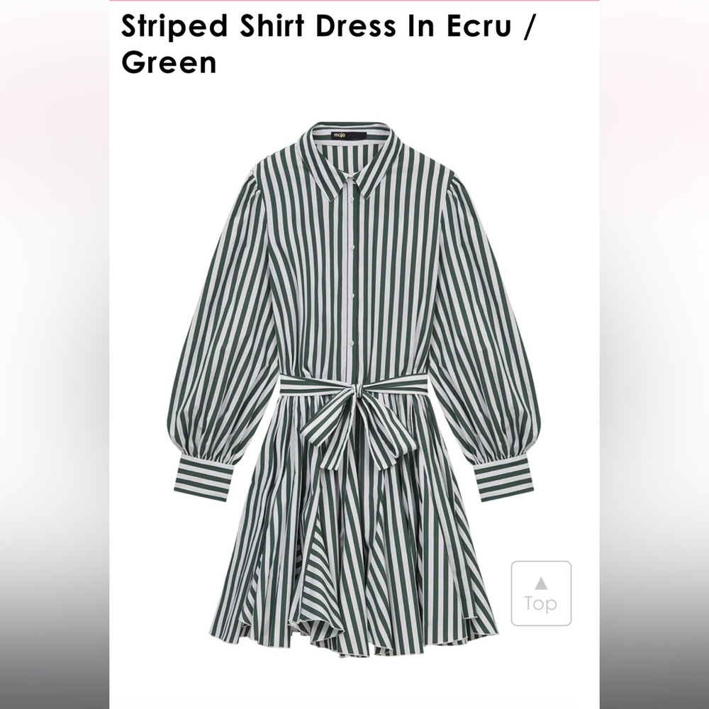 Maje Striped Shirt Dress in Green Cotton